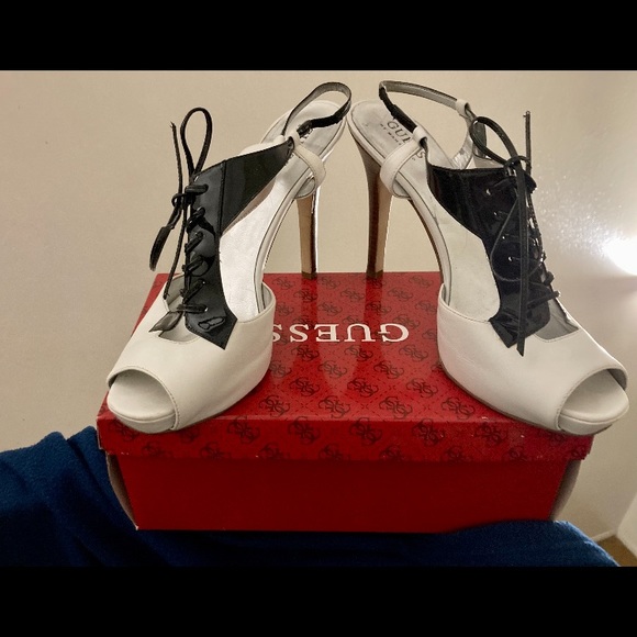 Guess by Marciano Shoes - Guess - Black/White, peep-toe, Sling back, heels
